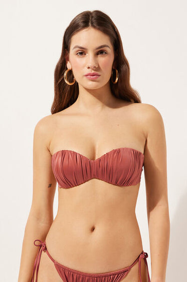 Graduated Padded Bandeau Bikini Top Shiny Satin