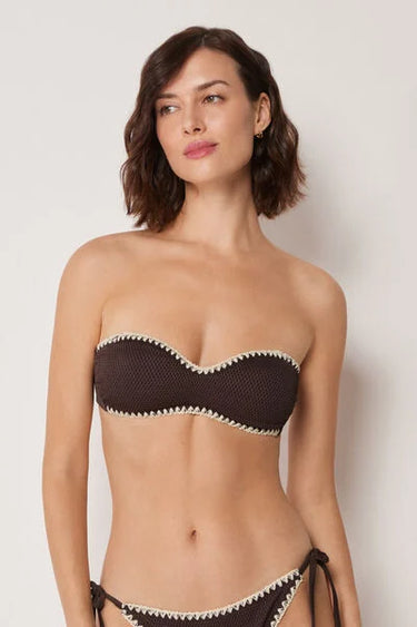 Bandeau Bikini Top Bicolor Embroidery