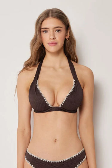 Padded Triangle Bikini Top Bicolor Embroidery