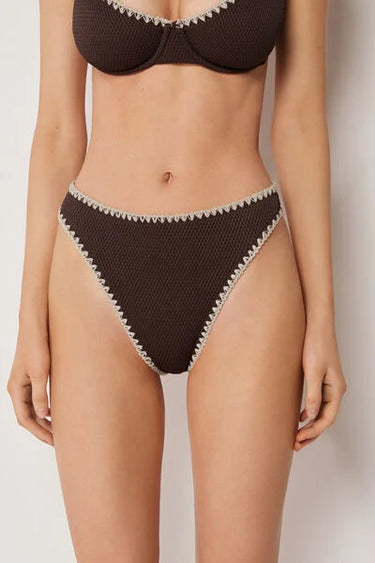 High-Waisted Brazilian Bikini Bottoms Bicolor Embroidery