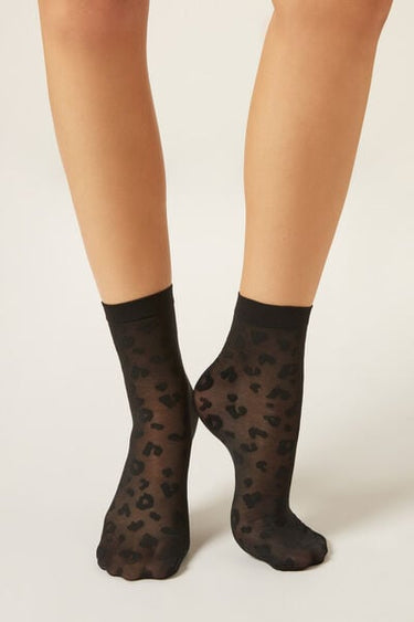 Animal Print Sheer Short Socks
