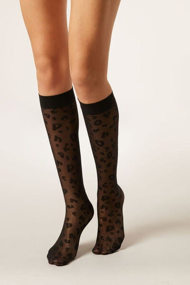 Animal Print Pattern Sheer Knee-High Socks
