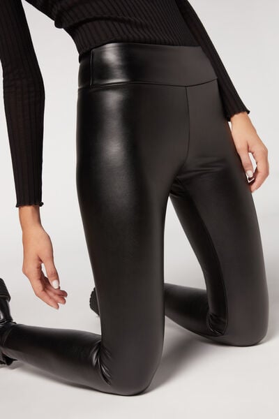 Thermal Effect Stretch Eco Friendly Leather Leggings Must Plus