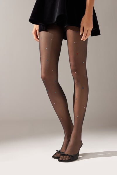 Tulle Tights with Back Line and Multicolor Rhinestones - Patterned tights -  Calzedonia