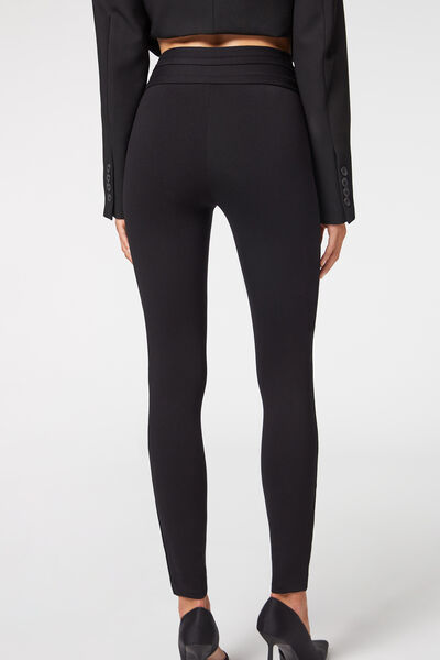 Calzedonia Skinny Sailor Coated-effect leggings With Buttons in Grey