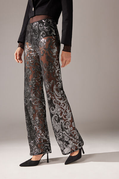 Cropped Flared Leggings with Sequin Fringing - Calzedonia