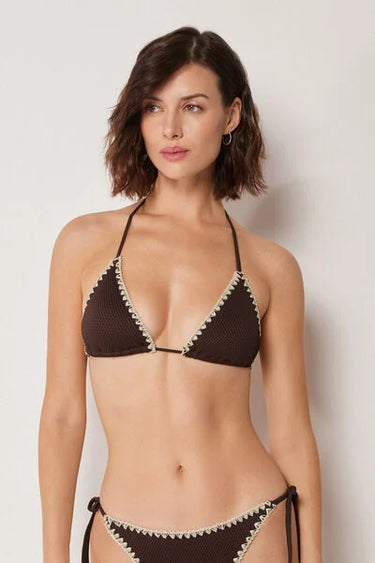 Triangle Bikini Top Bicolor Embroidery