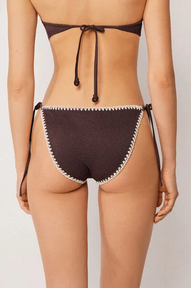 Tie Bikini Bottoms Bicolor Embroidery