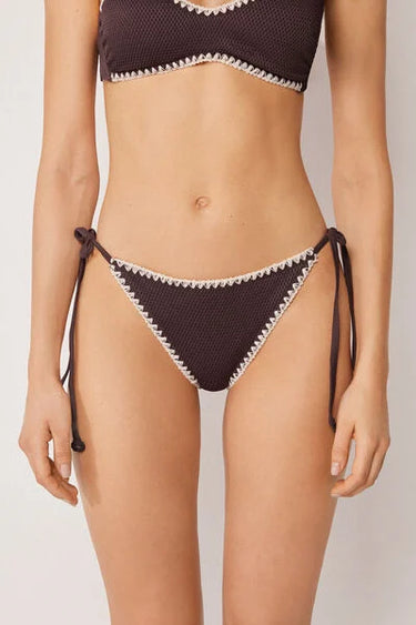 Tie Bikini Bottoms Bicolor Embroidery