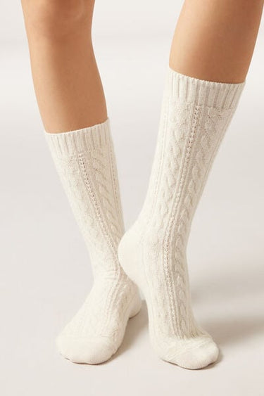 Cable-Patterned Socks with Cashmere