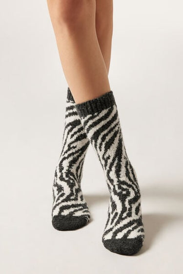 Zebra Print Teddy-Effect Socks
