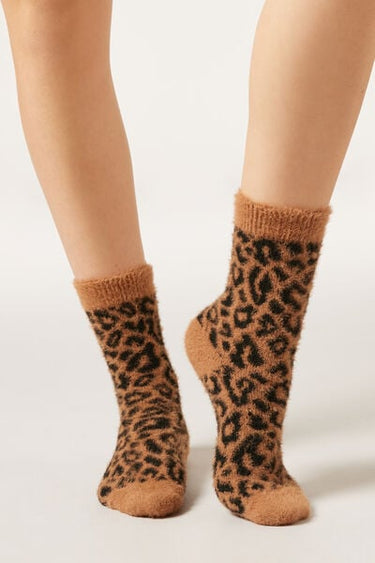 Tropical Print Faux-Fur Socks
