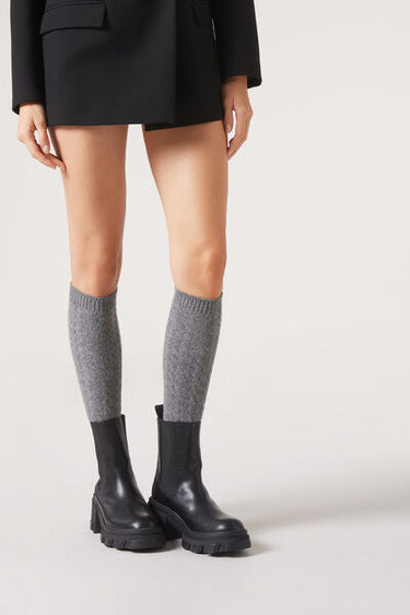 Cable-Patterned Long Socks with Cashmere