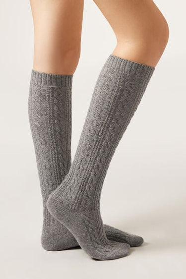 Cable Pattern Cashmere Long Socks