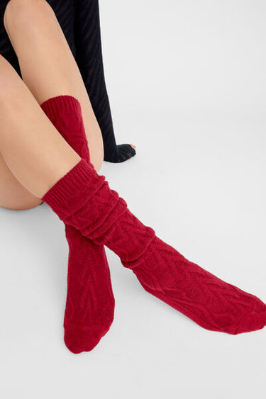 Cable-Patterned Long Socks with Cashmere