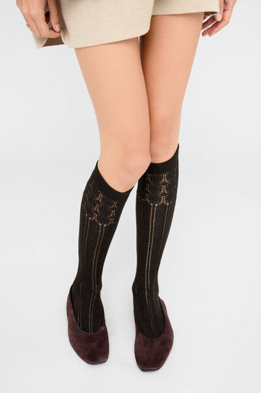 Lace-Patterned Long Socks with Wool