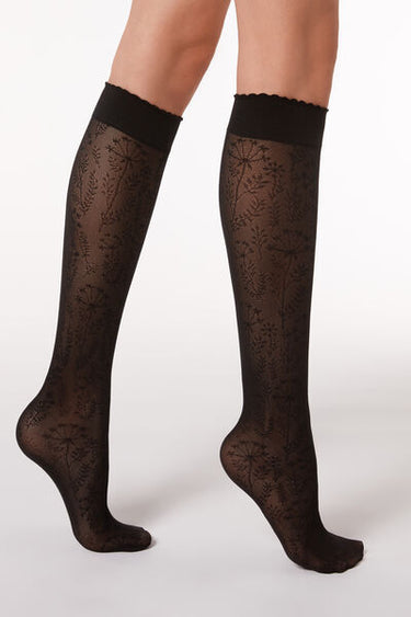 Floral-Patterned Mesh Knee-Highs Socks