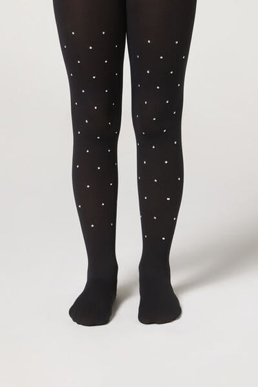 Girls' Opaque Tights with Stud Detail