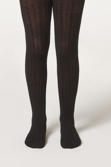 Girls' Cashmere Tights with Cable Pattern
