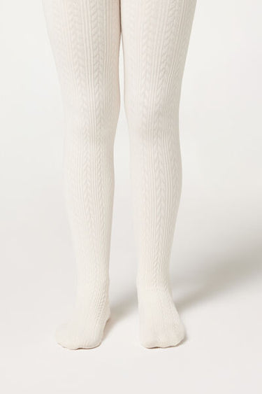 Girls' Thermal Tights with Cable Pattern