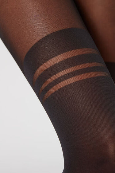 Stripe Pattern Over-Knee Effect Tights