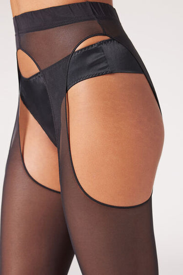 Suspender-Effect Tulle Tights