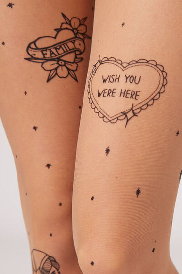Old School Tattoo Print 20 Denier Sheer Tights