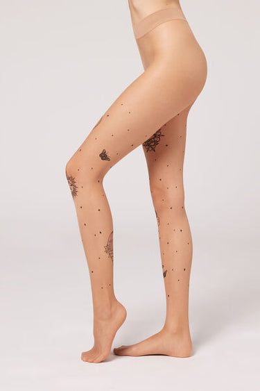 Old School Tattoo Print 20 Denier Sheer Tights