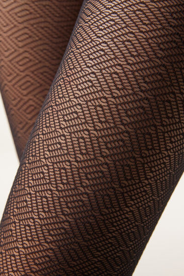Diagonal Diamond-Patterned 50 Denier Micronet Tights