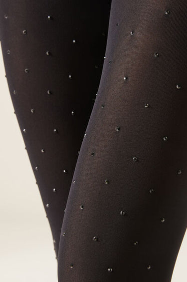50 Denier Opaque Tights with Diaté Appliqué