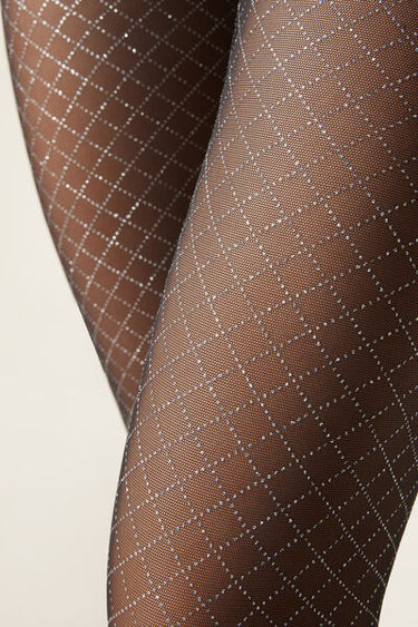 Diamond-Patterned Tulle Glitter Tights