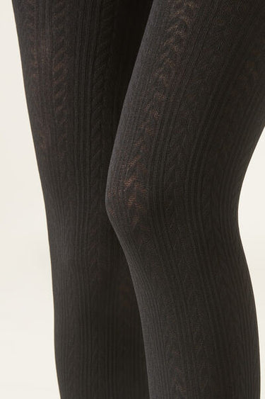 Cable-Patterned Opaque Thermal Tights
