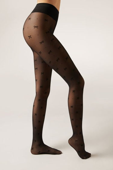 All-Over Flock Bow Sheer Tights