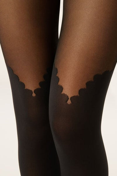 Longuette-Effect Tights with Lace Pattern