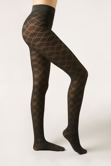 Diamond-Patterned Tights with Cashmere