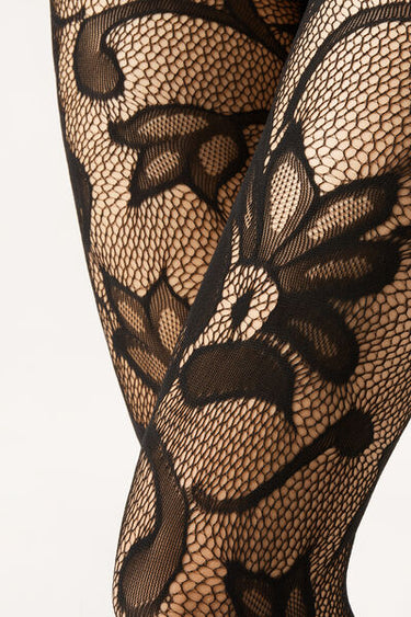 Macro Floral Fishnet Tights