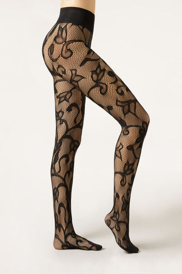 Macro Floral Fishnet Tights