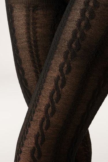 Cable Pattern Tights with Cashmere
