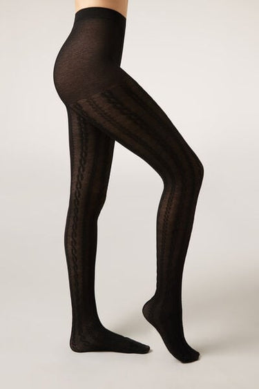 Cable Pattern Tights with Cashmere