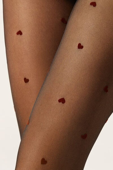 All-Over Flock Heart Sheer Tights