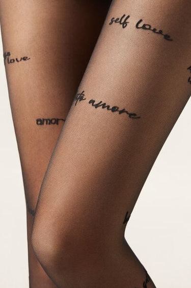Lettering Sheer Tights