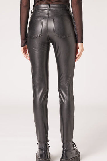 Coated-Effect Thermal Skinny Biker Leggings