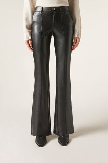 Coated-Effect Flared Trousers