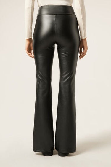 Coated-Effect Thermal Flared Trousers