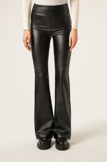 Coated-Effect Thermal Flared Trousers