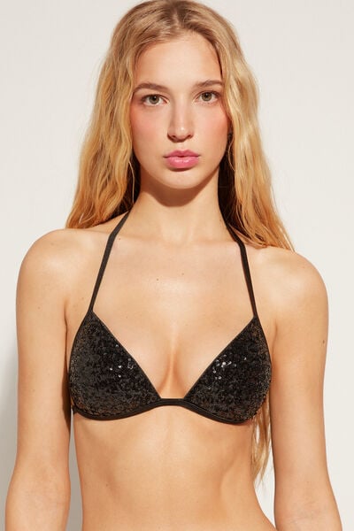 Graduated Padded Triangle Swimsuit Top 3D Black Waves - Calzedonia